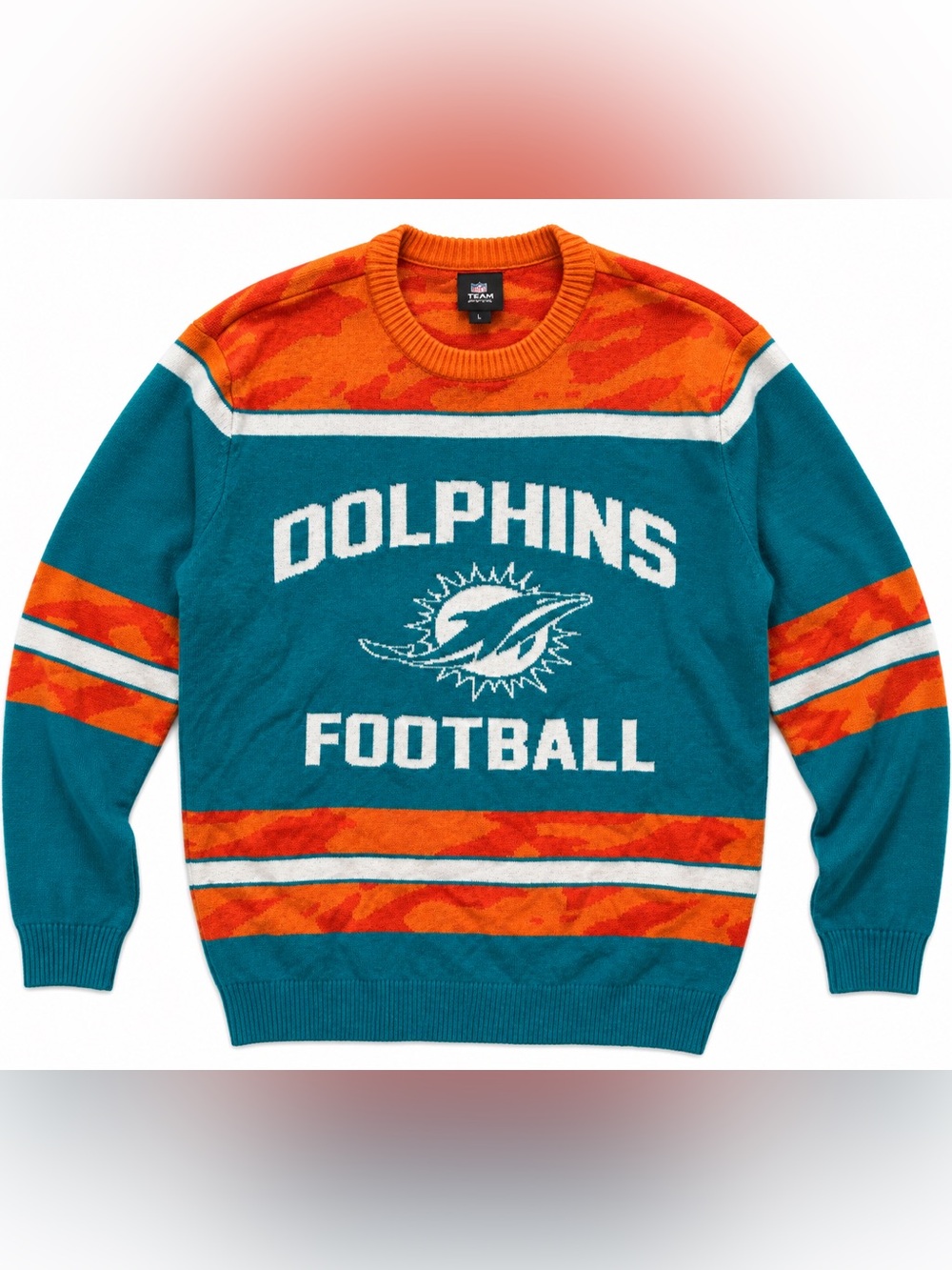 NFL Teal and Orange Dolphins Football Crewneck Sweater